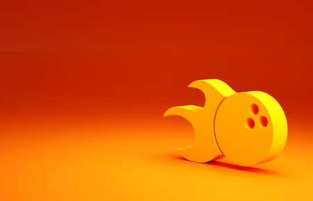 Yellow Bowling ball icon isolated on orange background. Sport equipment. Minimalism concept. 3d illustration 3D renderの写真素材