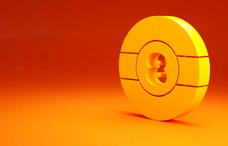 Yellow Billiard pool snooker ball with number 8 icon isolated on orange background. Minimalism concept. 3d illustration 3D renderの写真素材