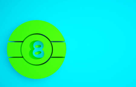 Green Billiard pool snooker ball with number 8 icon isolated on blue background. Minimalism concept. 3d illustration 3D renderの写真素材