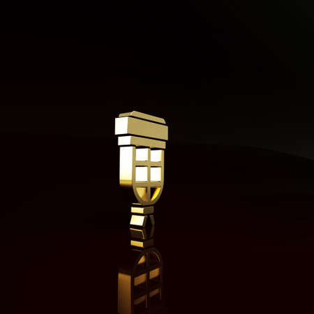 Gold Billiard pocket icon isolated on brown background. Billiard hole. Minimalism concept. 3d illustration 3D renderの写真素材