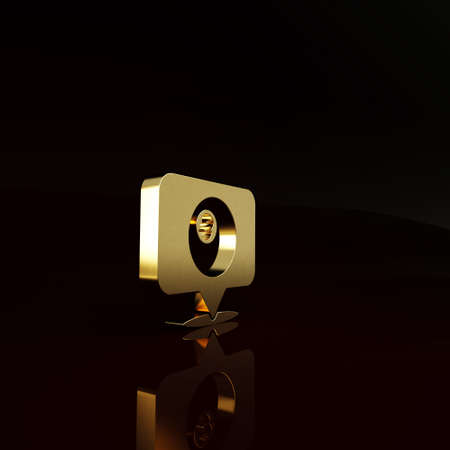 Gold Map pointer with billiard pool snooker ball with number 8 icon isolated on brown background. Minimalism concept. 3d illustration 3D renderの写真素材