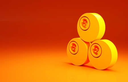 Yellow Billiard pool snooker ball with number 8 icon isolated on orange background. Minimalism concept. 3d illustration 3D renderの写真素材