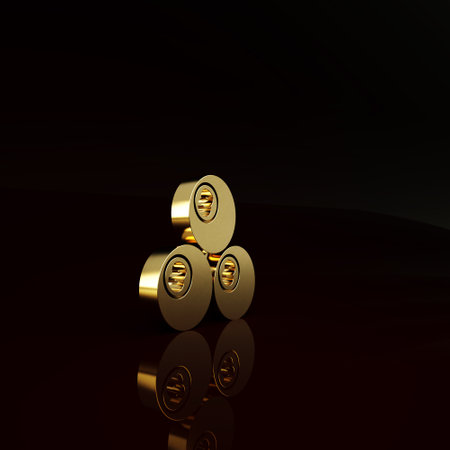 Gold Billiard pool snooker ball with number 8 icon isolated on brown background. Minimalism concept. 3d illustration 3D renderの写真素材