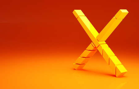 Yellow Crossed billiard cues icon isolated on orange background. Minimalism concept. 3d illustration 3D renderの写真素材