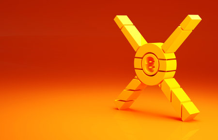 Yellow Crossed billiard cues and ball icon isolated on orange background. Minimalism concept. 3d illustration 3D renderの写真素材