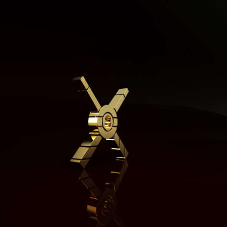 Gold Crossed billiard cues and ball icon isolated on brown background. Minimalism concept. 3d illustration 3D renderの写真素材