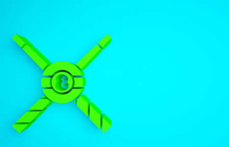 Green Crossed billiard cues and ball icon isolated on blue background. Minimalism concept. 3d illustration 3D renderの写真素材
