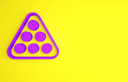 Purple Billiard balls in a rack triangle icon isolated on yellow background. Minimalism concept. 3d illustration 3D renderの写真素材