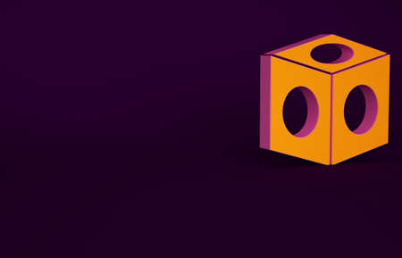 Orange Billiard chalk icon isolated on purple background. Chalk block for billiard cue. Minimalism concept. 3d illustration 3D renderの写真素材