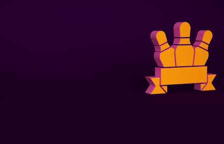 Orange Bowling pin icon isolated on purple background. Minimalism concept. 3d illustration 3D renderの写真素材