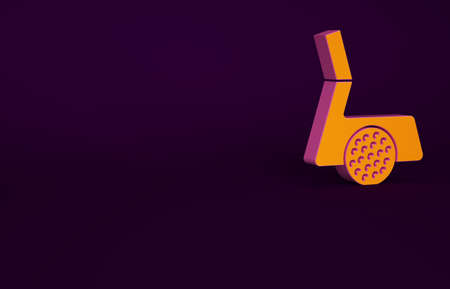 Orange Golf club with ball icon isolated on purple background. Minimalism concept. 3d illustration 3D renderの写真素材