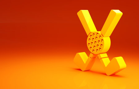 Yellow Crossed golf club with ball icon isolated on orange background. Minimalism concept. 3d illustration 3D renderの写真素材