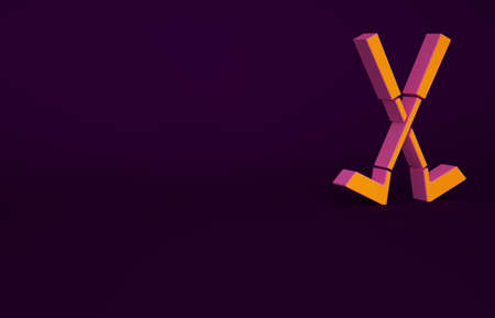 Orange Crossed golf club icon isolated on purple background. Minimalism concept. 3d illustration 3D renderの写真素材