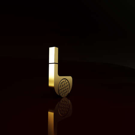 Gold Golf club with ball icon isolated on brown background. Minimalism concept. 3d illustration 3D renderの写真素材