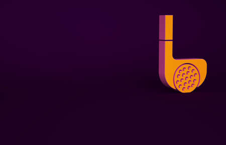 Orange Golf club with ball icon isolated on purple background. Minimalism concept. 3d illustration 3D renderの写真素材