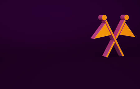 Orange Golf flag icon isolated on purple background. Golf equipment or accessory. Minimalism concept. 3d illustration 3D renderの写真素材