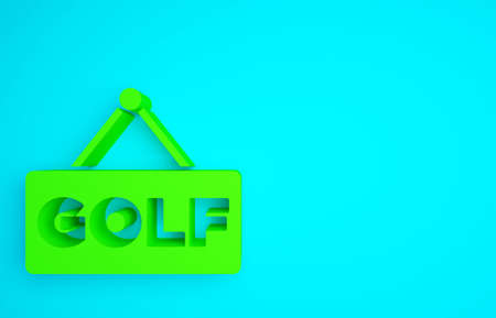 Green Golf label icon isolated on blue background. Minimalism concept. 3d illustration 3D renderの写真素材