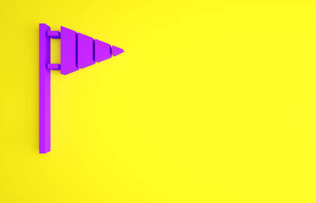 Purple Golf flag icon isolated on yellow background. Golf equipment or accessory. Minimalism concept. 3d illustration 3D renderの写真素材