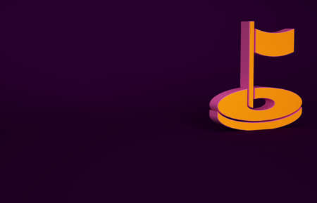 Orange Golf hole with flag icon isolated on purple background. Minimalism concept. 3d illustration 3D renderの写真素材