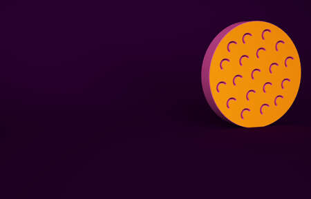 Orange Golf ball icon isolated on purple background. Minimalism concept. 3d illustration 3D renderの写真素材
