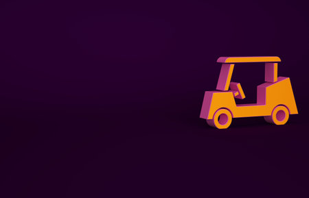 Orange Golf car icon isolated on purple background. Golf cart. Minimalism concept. 3d illustration 3D renderの写真素材