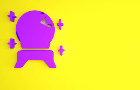 Purple Magic ball icon isolated on yellow background. Fortune teller. Crystal ball. Minimalism concept. 3d illustration 3D renderの写真素材