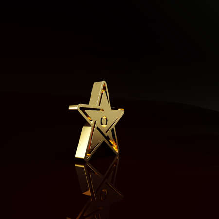 Gold Pentagram icon isolated on brown background. Magic occult star symbol. Minimalism concept. 3d illustration 3D renderの写真素材