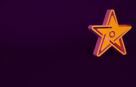 Orange Pentagram icon isolated on purple background. Magic occult star symbol. Minimalism concept. 3d illustration 3D renderの写真素材