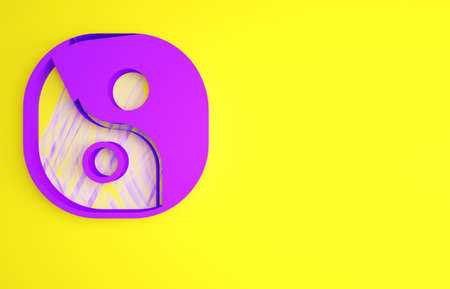 Purple Yin Yang symbol of harmony and balance icon isolated on yellow background. Minimalism concept. 3d illustration 3D renderの写真素材