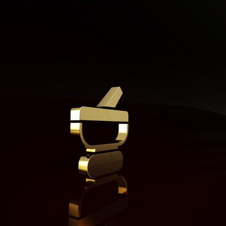 Gold Mortar and pestle icon isolated on brown background. Minimalism concept. 3d illustration 3D renderの写真素材
