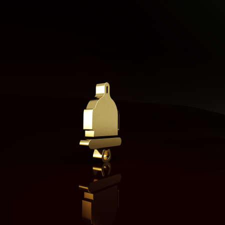 Gold Ringing alarm bell icon isolated on brown background. Fire alarm system. Service bell, handbell sign, notification symbol. Minimalism concept. 3d illustration 3D renderの写真素材