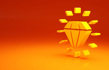 Yellow Diamond icon isolated on orange background. Jewelry symbol. Gem stone. Minimalism concept. 3d...