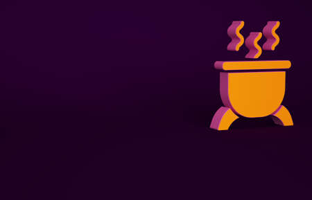 Orange Witch cauldron icon isolated on purple background. Happy Halloween party. Minimalism concept. 3d illustration 3D renderの写真素材