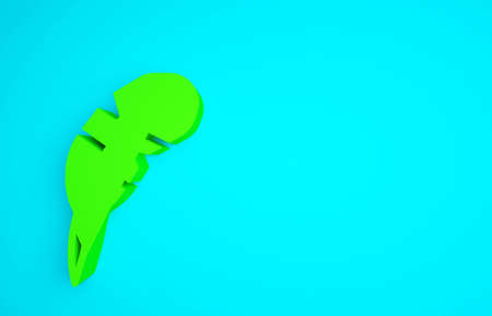 Green Feather pen icon isolated on blue background. Minimalism concept. 3d illustration 3D renderの写真素材