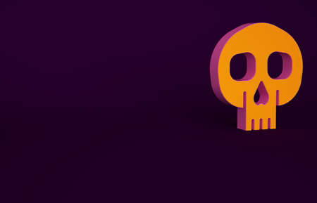 Orange Skull icon isolated on purple background. Minimalism concept. 3d illustration 3D renderの写真素材