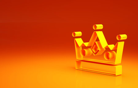 Yellow King crown icon isolated on orange background. Minimalism concept. 3d illustration 3D renderの写真素材
