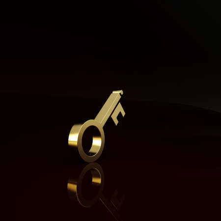 Gold Old key icon isolated on brown background. Minimalism concept. 3d illustration 3D renderの写真素材