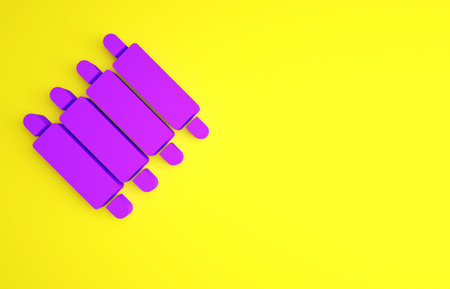 Purple Grilled pork bbq ribs icon isolated on yellow background. Minimalism concept. 3d illustration...