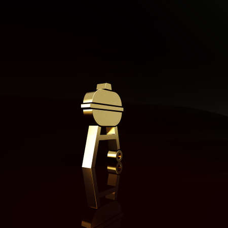 Gold Barbecue grill icon isolated on brown background. BBQ grill party. Minimalism concept. 3d illustration 3D renderの写真素材