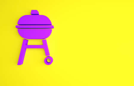 Purple Barbecue grill icon isolated on yellow background. BBQ grill party. Minimalism concept. 3d illustration 3D renderの写真素材