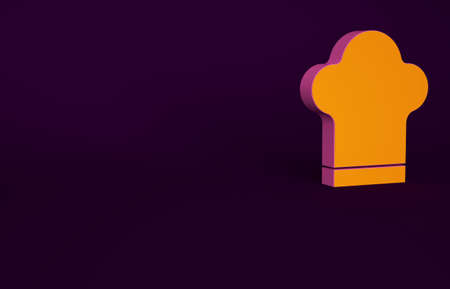 Orange Chef hat icon isolated on purple background. Cooking symbol. Cooks hat. Minimalism concept. 3d illustration 3D renderの写真素材