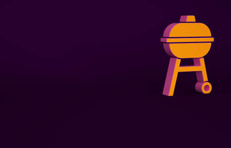 Orange Barbecue grill icon isolated on purple background. BBQ grill party. Minimalism concept. 3d illustration 3D renderの写真素材