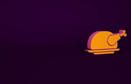 Orange Roasted turkey or chicken icon isolated on purple background. Minimalism concept. 3d illustration 3D renderの写真素材