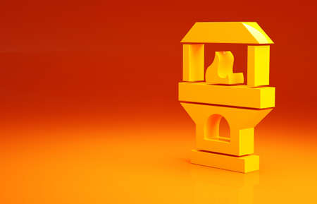 Yellow Brick stove icon isolated on orange background. Brick fireplace, masonry stove, stone oven icon.Minimalism concept. 3d illustration 3D renderの写真素材