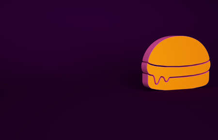 Orange Burger icon isolated on purple background. Hamburger icon. Cheeseburger sign. Fast food menu. Minimalism concept. 3d illustration 3D renderの写真素材