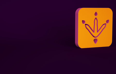 Orange Chicken paw footprint icon isolated on purple background. Rooster stamp. Minimalism concept....