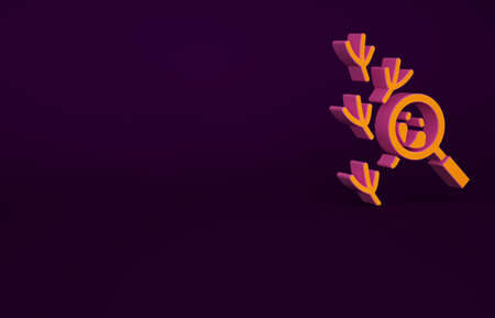 Orange Bird footprint under magnifying glass icon isolated on purple background. Animal foot. Minimalism concept. 3d illustration 3D renderの写真素材