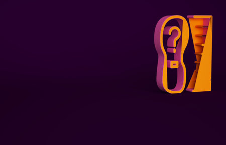 Orange Square measure foot size icon isolated on purple background. Shoe size, bare foot measuring. Minimalism concept. 3d illustration 3D renderの写真素材