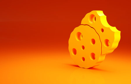 Yellow Cookie or biscuit with chocolate icon isolated on orange background. Minimalism concept. 3d illustration 3D renderの写真素材