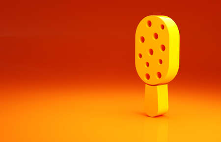 Yellow Ice cream on stick icon isolated on orange background. Sweet symbol. Minimalism concept. 3d illustration 3D renderの写真素材